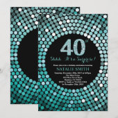 Verrassing 40e verjaardag zwart en Blauwgroen glit Kaart (Voorkant / Achterkant)