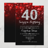 Verrassing 40e verjaardag - Zwart Rood Zilver Kaart (Voorkant / Achterkant)