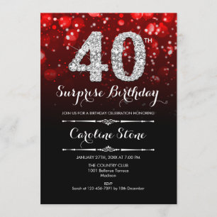 Verrassing 40e verjaardag - Zwart Rood Zilver Kaart