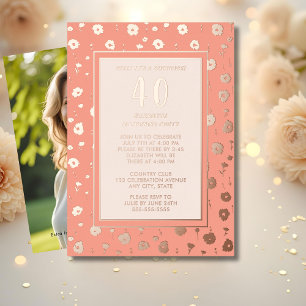 Verrassing 40e verjaardagsfeest Floral Elegant Cor Folie Uitnodiging