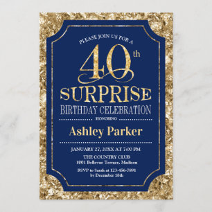 Verrassing 40e Verjaardagsfeest - Gold Navy Kaart