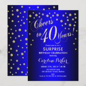 Verrassing 40e Verjaardagsfeest - Royal Blue Gold Kaart (Voorkant / Achterkant)