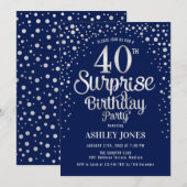 Verrassing 40e Verjaardagsfeest - Zilver & Marineb Kaart (Voorkant / Achterkant)
