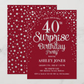 Verrassing 40e Verjaardagsfeest - Zilver & Rood Kaart (Voorkant / Achterkant)