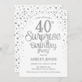 Verrassing 40e Verjaardagsfeest - Zilver & Wit Kaart (Voorkant / Achterkant)