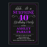 Verrassing 40e Verjaardagsfeest - Zwart Paarse Kaart<br><div class="desc">Verrassing 40e verjaardag feestuitnodiging. Eenvoudig stijlvol design in zwart,  paarse en witte kleuren. Beschikt over stijlvol scriptlettertype. Verrassingsfeest voor man of vrouw. Kan in om het even welke leeftijd worden aangepast!</div>