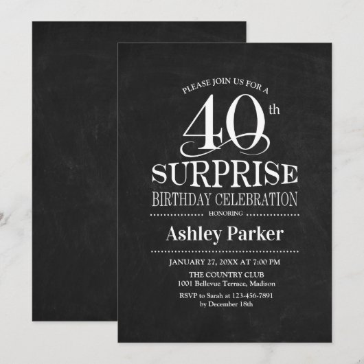 Verrassing 40e Verjaardagsfeest - Zwart-wit Kaart (Voorkant / Achterkant)