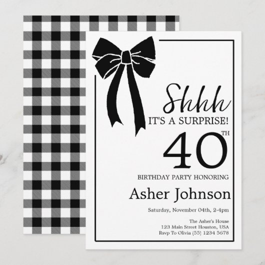 Verrassing 40e Verjaardagsfeestje Black Bow Coquet Kaart (Voorkant / Achterkant)