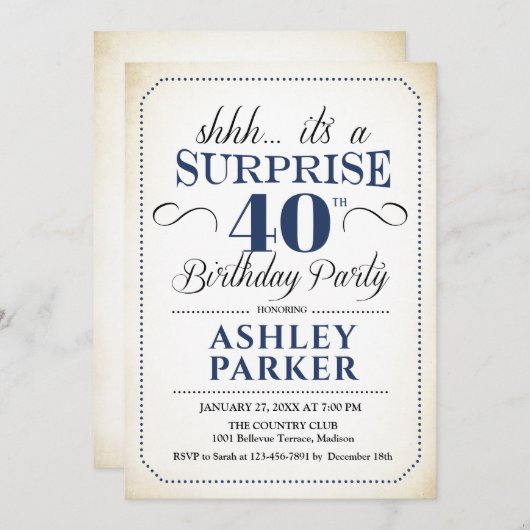 Verrassing 40e Verjaardagsfeestje - Witte Marine Kaart (Voorkant / Achterkant)