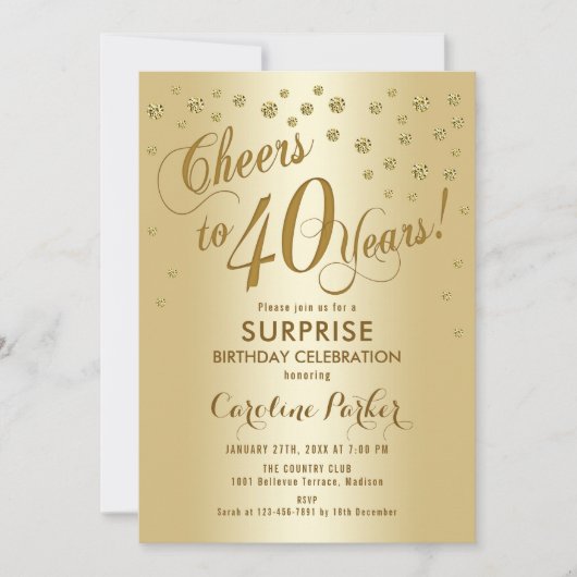 Verrassing 40ste Verjaardagsfeest - Goud Kaart (Voorkant)