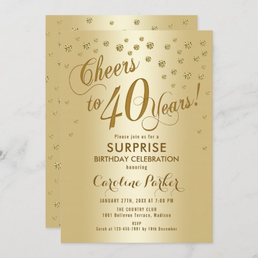 Verrassing 40ste Verjaardagsfeest - Goud Kaart (Voorkant / Achterkant)