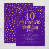 Verrassing 40ste Verjaardagsfeest - Paarse & Goud Kaart (Voorkant / Achterkant)