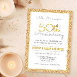 Verrassing 50e bruiloft Jubileum Faux Glitter Kaart<br><div class="desc">Deze eenvoudige maar elegante verrassing 50th Wedding Jubileum Celebration uitnodiging heeft een gouden faux glitter rand. Met aangepaste tekst kunt u uw uitnodigingsgegevens toevoegen.</div>