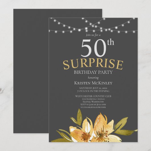 Verrassing 50e Gele Bloemen Verjaardagsfeest Kaart (Voorkant / Achterkant)