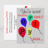 Verrassing 50e Verjaardag Ballonnen Feestuitnodigi Kaart (Voorkant / Achterkant)