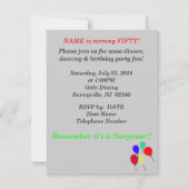 Verrassing 50e verjaardag ballonnen uitnodigingen (Achterkant)