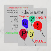 Verrassing 50e verjaardag ballonnen uitnodigingen (Voorkant / Achterkant)