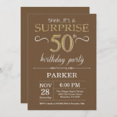 Verrassing 50e verjaardag Bruin en Goud Glitter Kaart (Voorkant / Achterkant)