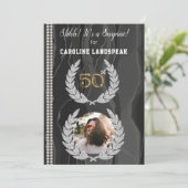 Verrassing 50e verjaardag foto, goud, parels & zij kaart (Staand voorkant)