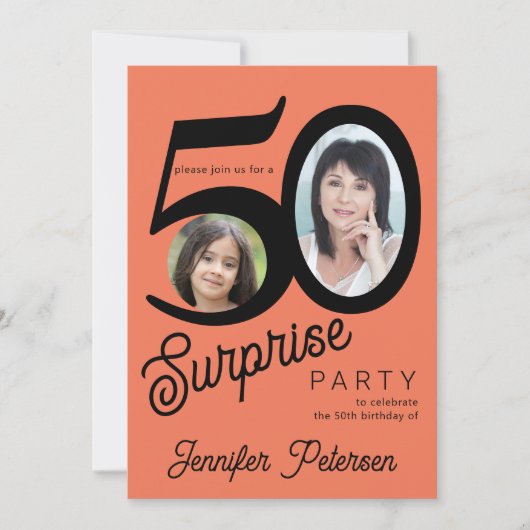 Verrassing 50e verjaardag heldere sinaasappel zwar kaart (Voorkant)
