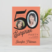 Verrassing 50e verjaardag heldere sinaasappel zwar kaart (Staand voorkant)