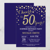 Verrassing 50e verjaardag Navy Blue en Gold Diamon Kaart (Voorkant / Achterkant)
