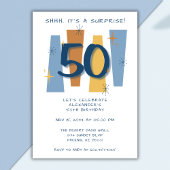 Verrassing 50e verjaardag Retro Midcentury Blauw Kaart