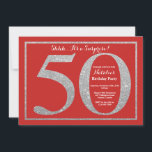 Verrassing 50e verjaardag Rood en Zilver Glitter Kaart<br><div class="desc">Verrassing 50e verjaardag. Rood en Zilver Glitter Verjaardagsfeest Uitnodigen met Rode Achtergrond. Verrassingsverjaardag. Verjaardag voor volwassenen. Mannen of Vrouwen Bday Bash Party. Voor verdere aanpassing klikt u op de knop "Aanpassen" en gebruikt u onze ontwerptool om deze sjabloon te wijzigen.</div>