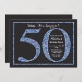 Verrassing 50e verjaardag uitnodiging Blue Glitter (Voorkant / Achterkant)