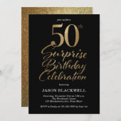 Verrassing 50e verjaardag viering Zwart & Goud Kaart (Voorkant / Achterkant)