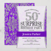 Verrassing 50e Verjaardag - Wit Zilver Paarse Kaart (Voorkant / Achterkant)
