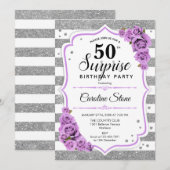 Verrassing 50e Verjaardag - Zilver Wit Paarse Kaart (Voorkant / Achterkant)