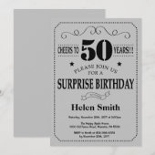 Verrassing 50e verjaardag zwart en zilver grijs kaart (Voorkant / Achterkant)