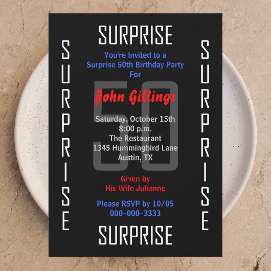 Verrassing 50e Verjaardagsfeestuitnodiging 50 Kaart