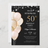 Verrassing 50e Zwart Goud Roze Verjaardag Kaart (Voorkant)
