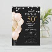 Verrassing 50e Zwart Goud Roze Verjaardag Kaart (Staand voorkant)