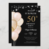 Verrassing 50e Zwart Goud Roze Verjaardag Kaart (Voorkant / Achterkant)