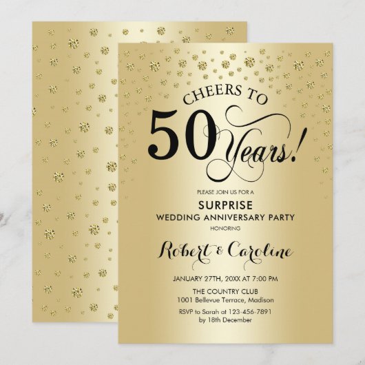 Verrassing 50ste Jubileum - Gold Black Kaart (Voorkant / Achterkant)