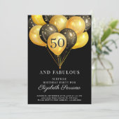 Verrassing 50ste verjaardag Black en Gold uitnodig Kaart (Staand voorkant)