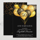 Verrassing 50ste verjaardag Black en Gold uitnodig Kaart (Voorkant / Achterkant)