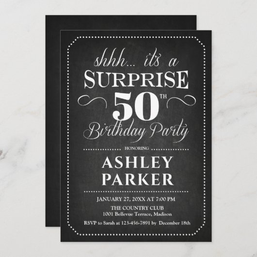 Verrassing 50ste verjaardag - Chalkboard Wit Zwart Kaart (Voorkant / Achterkant)