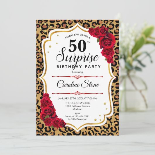 Verrassing 50ste verjaardag - Leopard Gold Wit Roo Kaart (Staand voorkant)