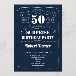Verrassing 50ste verjaardag - Navy Blue White Kaart