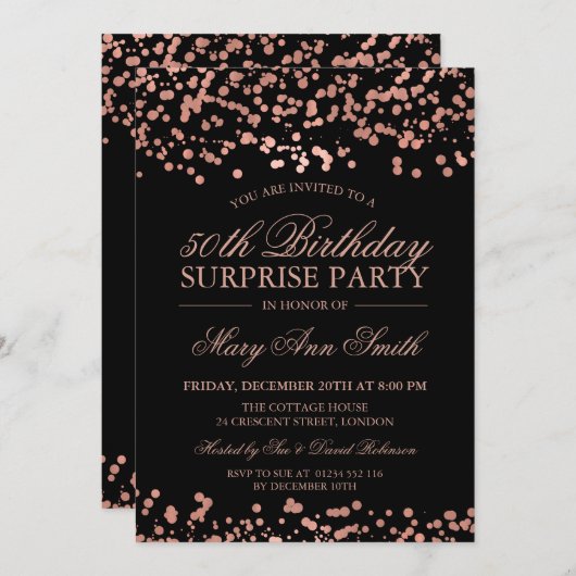 Verrassing 50ste Verjaardag Party Roos Gold Folie Kaart (Voorkant / Achterkant)