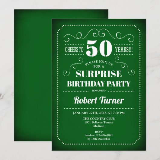 Verrassing 50ste verjaardag uitnodiging - Groen Wi (Voorkant / Achterkant)