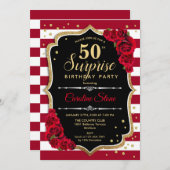 Verrassing 50ste verjaardag uitnodiging zwart wit  (Voorkant / Achterkant)