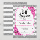 Verrassing 50ste verjaardag - Zilver Wit Roze Kaart (Voorkant / Achterkant)