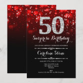 Verrassing 50ste verjaardag - Zwart Rood Zilver Kaart (Voorkant / Achterkant)