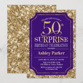 Verrassing 50ste Verjaardagsfeest - Goud Paarse Kaart (Voorkant / Achterkant)