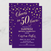Verrassing 50ste Verjaardagsfeest - Goud Paarse Kaart (Voorkant / Achterkant)